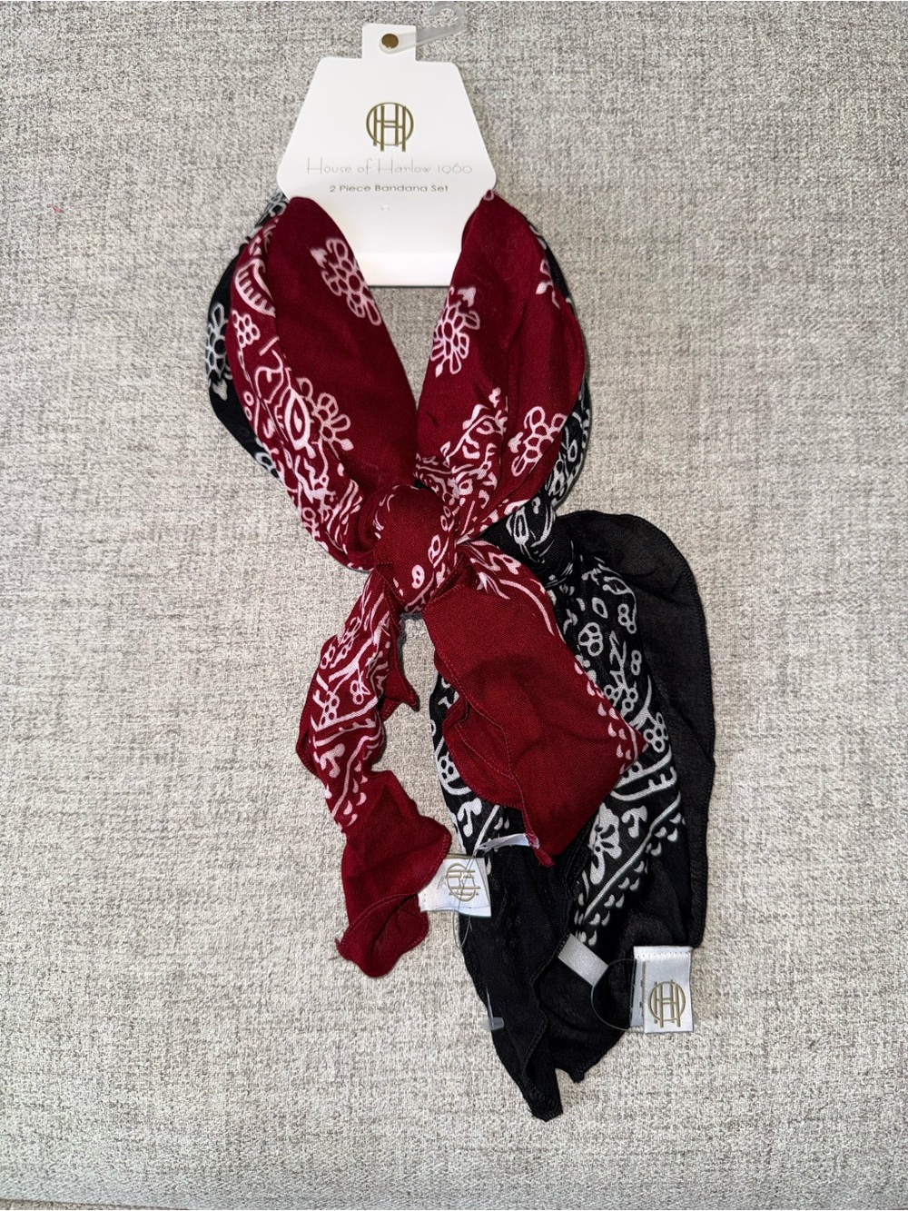 House of Harlow 1960 Burgundy and Black Bandana Scarf Set